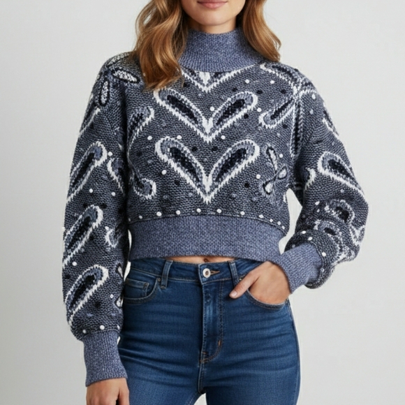 Zara Sweaters - Zara Chunky Heart Swiss Dot Semi Cropped Long Sleeve Sweater
